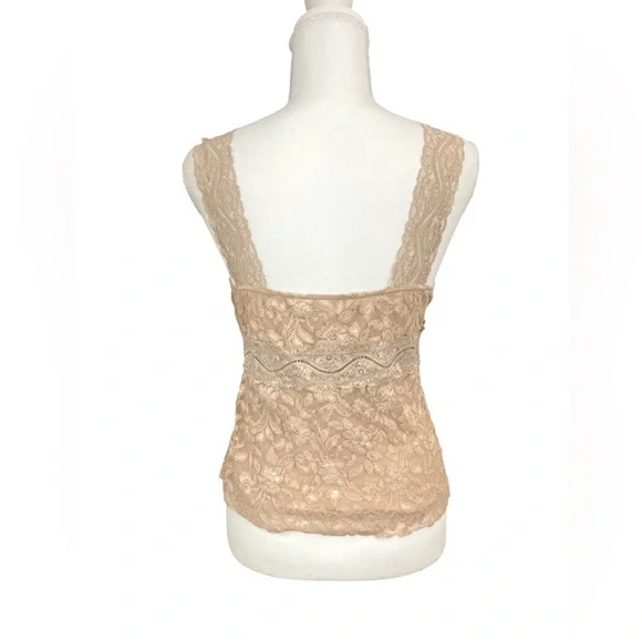 Vintage Y2K Tan Beige Babydoll Floral Lace Tank Top MEDIUM Fairy Girly 90’s - Picture 4 of 10